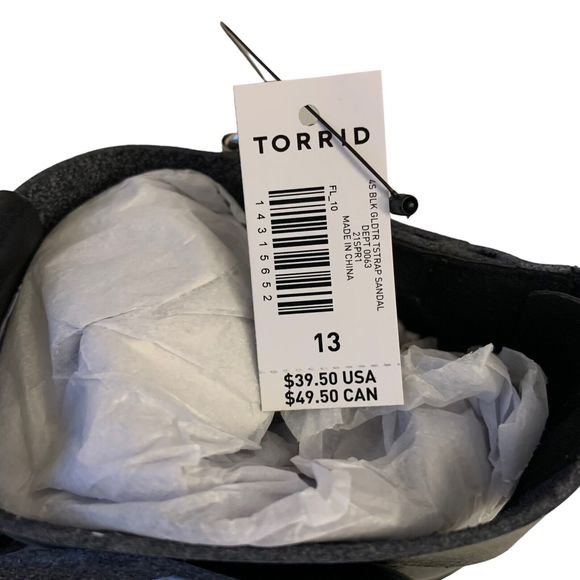 Torrid Black Strappy Gladiator Flat Slip On Sandals 13 WW Extra Wide NWOB - Picture 4 of 5